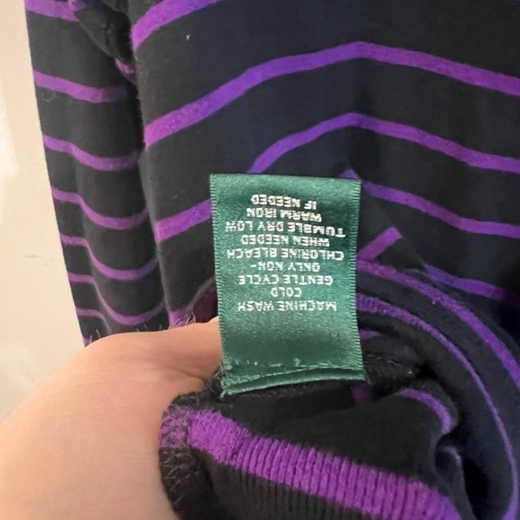 Lauren Ralph Lauren Square Neck Shirt XL Long Sleeves Black Purple - Picture 7 of 7